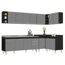 Ver imagem 1 de Armário de Cozinha Modulado de Canto 7 Peças Cp36 com Pia Inox Preto-cinza - Lumil