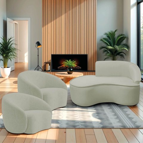 Kit Divã Recamier Orgânico Marrocos 150cm Lado Esquerdo e 2 Poltronas Amore Bouclé