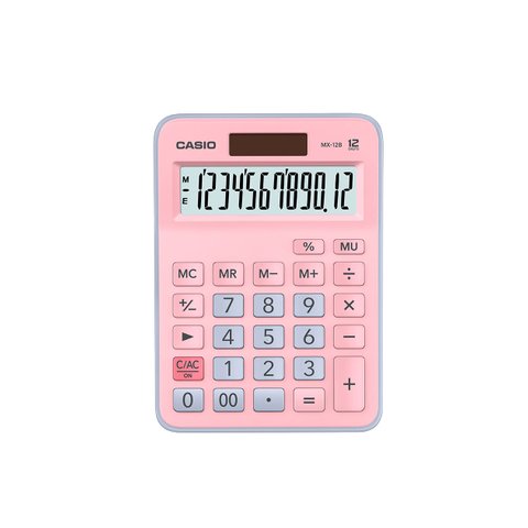 Calculadora Casio de mesa visor XL, 12 dígitos e alimentação dupla MX-12B Rosa c/azul