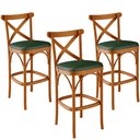 Ver imagem 1 de Kit 03 Banquetas Altas Cozinha Bancada Sala Jantar Estofada Ávila L02 Couríssimo Verde Musgo -