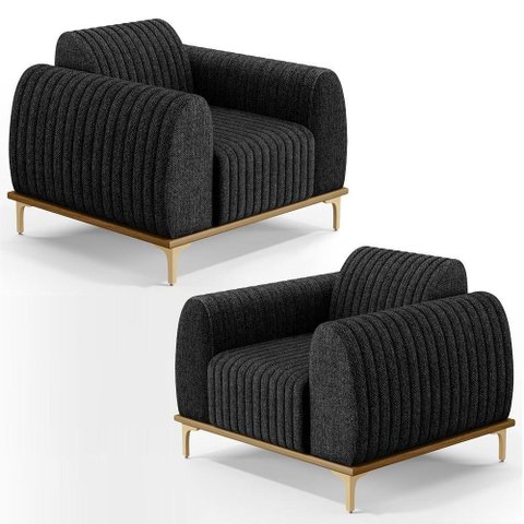 Kit 2 Poltronas Decorativas Base Gold D06 D-465 Chumbo