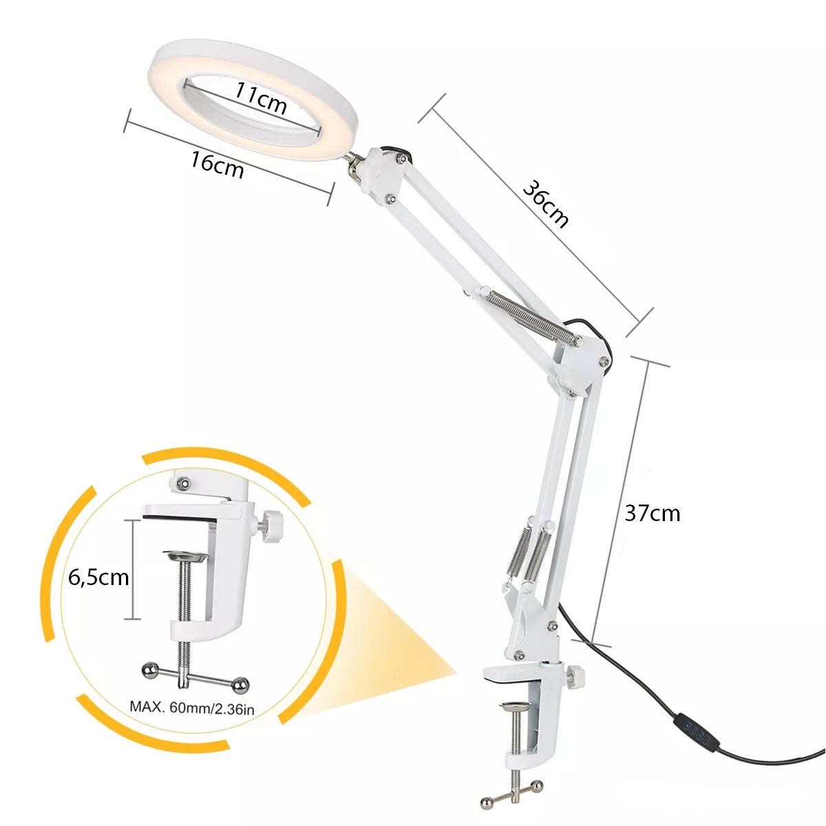 Lupa De Mesa Luminaria Led Articulada Lente Aumento 5X Estetica Spa Salao Conserto Estudio Tatuagem  - 2