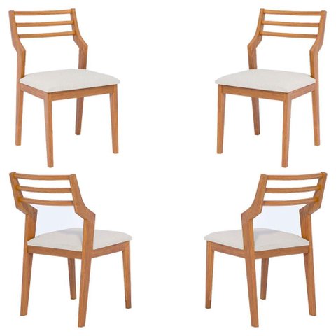 Conjunto 4 Cadeiras de Madeira para Sala de Jantar Damasco Cimol Madeira/linho Cru