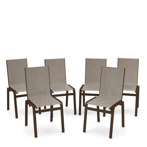 Kit 6 Cadeiras Jantar Gourmet Alumínio Marrom Tela Mocca
