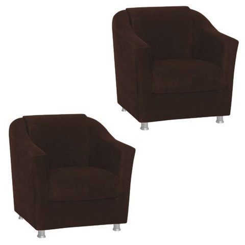 Kit 2 Poltronas Decorativa Reforçada Recepção Clinica Salão Suede Marrom
