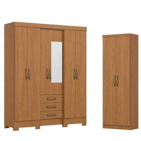 Guarda Roupa Casal 6 Portas 3 Gavetas Mentor com Espelho com Armario Multiuso Margarida Cinamomo - H