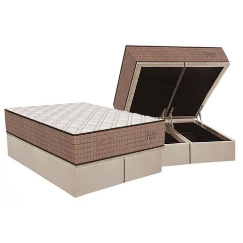 Cama Box Baú King: Colchão Molas Ensacadas Orthoflex Torino Híbrido + Base Crc Suede Clean (