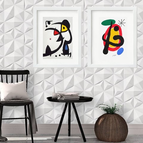 Kit 2 Quadros Grandes Artes Miró - 60x48cm:madeira Branca