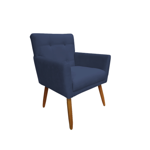 Poltrona Decorativa Onix Suede Azul Marinho Pés Madeira Ms Decor