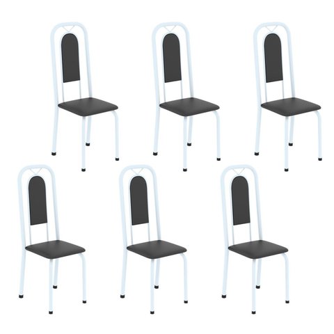 Cadeiras para Sala de Jantar 6 Unidades Lara Branco/Preto Liso