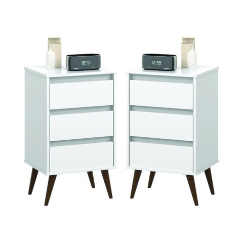 Kit de 2 Mesas de Cabeceira Alecrim Retrô Branco