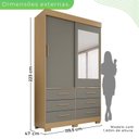 Ver imagem 4 de Guarda-Roupa com Pés e Espelho 2 Portas 6 Gavetas Luana Cinza/Jequitibá/Granizo