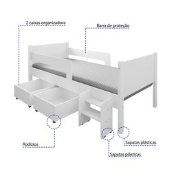 Cama Solteiro com 2 Baus Organizador e Escada Luna Plus Branco - 2