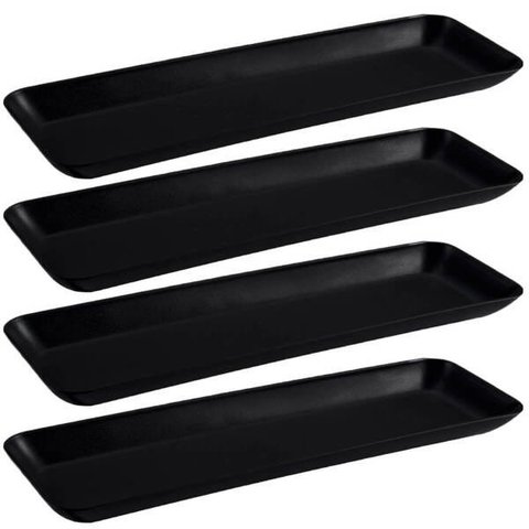 Kit 4 Petisqueiras Retangulares Prato De Petisco Coza Grande Preto