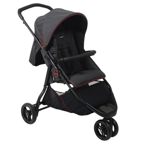 Carrinho de Bebê Burigotto Cr3 de 0 até 15kg para Passeio Cinza Escuro com Vermelho