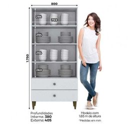 Cristaleira 2 Portas em Vidro 2 Gavetas Liz Móveis Henn - 4