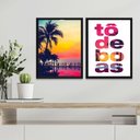 Ver imagem 1 de Kit 2 Quadros Decorativos Praia Tô de Boas 33x24cm - com Vidro:madeira Branca