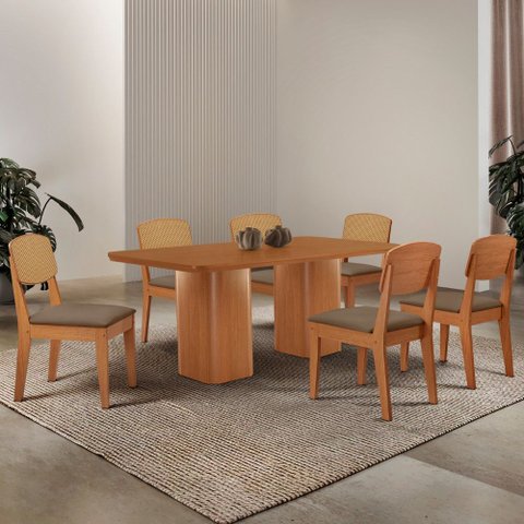 Mesa de Jantar Eloise 180cm Tampo Mdf Laminado com 6 Cadeiras Copper Premium Moderna Mobília