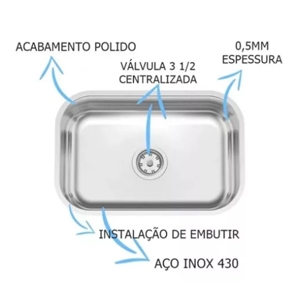 Kit Tramontina Polida Tanque 50x40x23cm + Cuba N2 56x34x14cm - 5