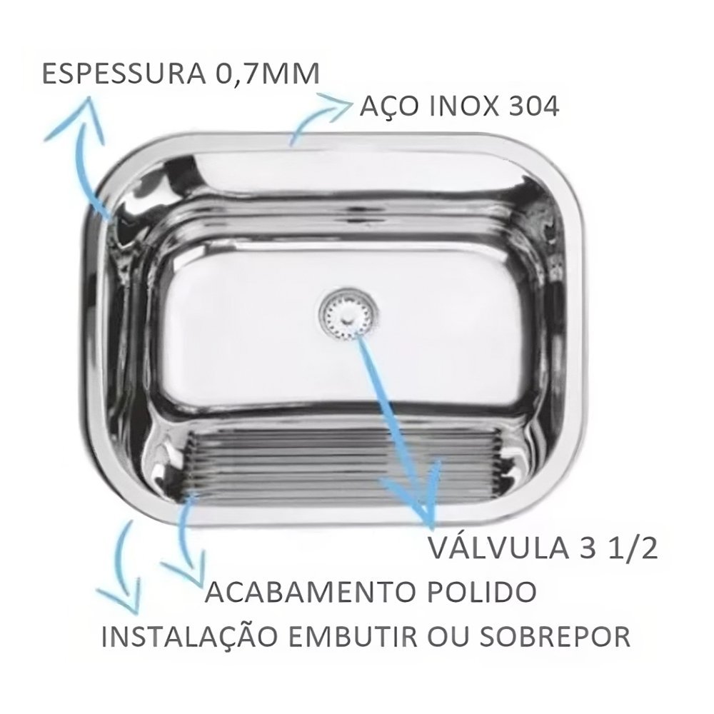 Kit Tramontina Polida Tanque 50x40x23cm + Cuba N2 56x34x14cm - 3