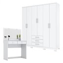 Ver imagem 1 de Guarda Roupa Casal Caju 6 Portas e Penteadeira Daila com Led Branco - Henn