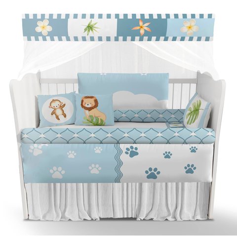 Kit Berço Enxoval de Bebê Safari Azul Flor
