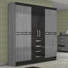 Guarda-Roupa Casal 6 Portas com 4 Gavetas Avaí Cinza/Preto - 1