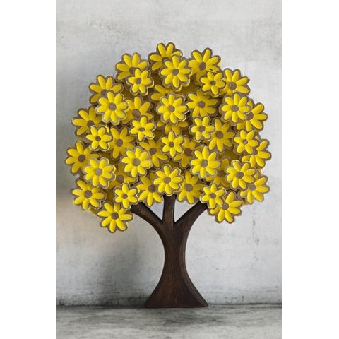 Árvore Decorativa de Madeira Artesanal Amarela