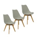 Ver imagem 1 de Kit 3 Cadeiras Charles Eames Leda Luisa Saarinen Design Wood Estofada Base Madeira - Cinza