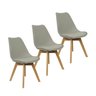 Kit 3 Cadeiras Charles Eames Leda Luisa Saarinen Design Wood Estofada Base Madeira - Cinza - 1