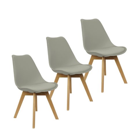 Kit 3 Cadeiras Charles Eames Leda Luisa Saarinen Design Wood Estofada Base Madeira - Cinza