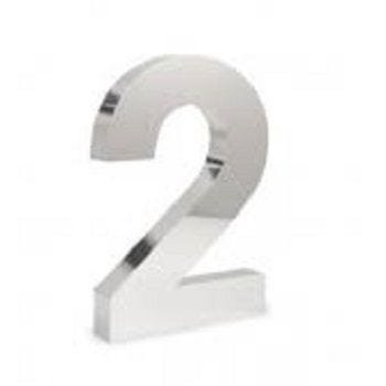 Número 2 de Aço Inox 3d Caixa Alta Polido Brilhante Espelhado 30 cm - Número de casa - 1