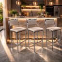 Ver mais imagens de Kit 3 Banquetas Bar Cozinha Altura 65cm Flora Gourmet Cromada Assento e Encosto Fendi
