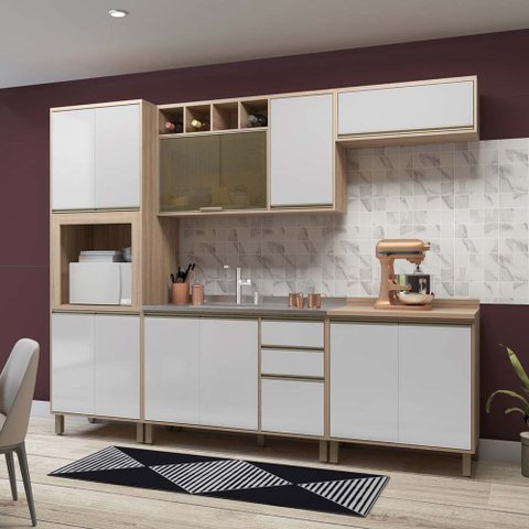 Cozinha Completa Modulada 5 Peças com Torre Microondas Armário e Balcão Mel Luciane Móveis
