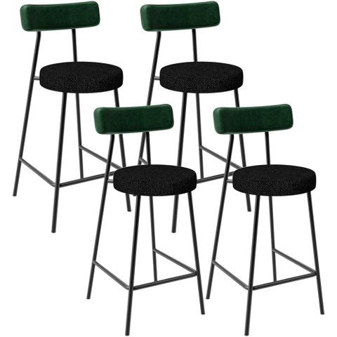Kit 04 Banquetas Baixa Cozinha e Sala Jantar Bancada Milão L02 Facto Verde Linho Chumbo - lyam decor