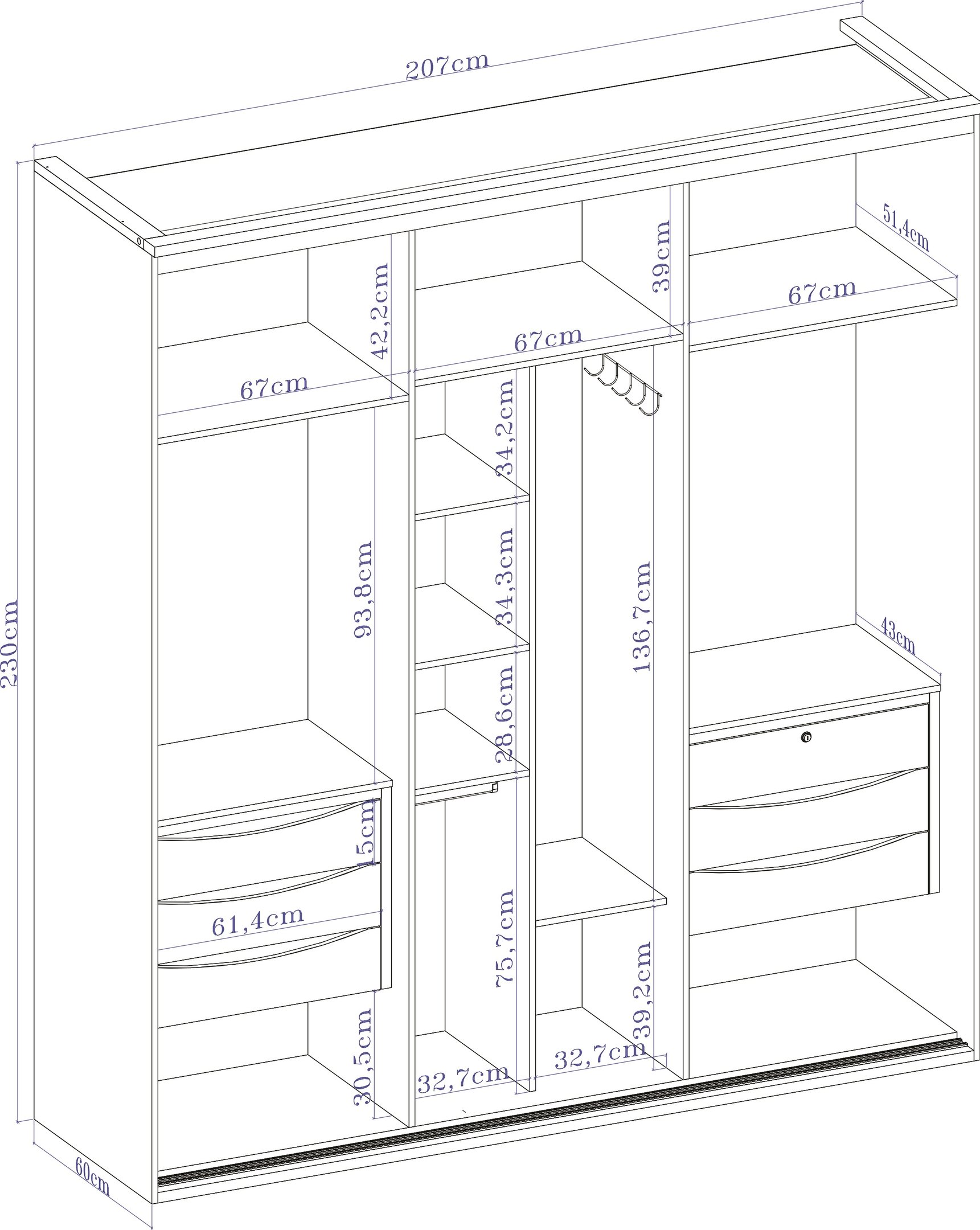 Guarda Roupa Casal 2 Portas 1 com Espelho 2,07 m MDF Inovatto Belmax - 5