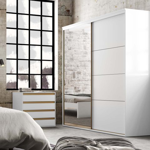 Guarda Roupa Casal 2 Portas 1 Espelho MDF 2,07 m Eleganza Belmax