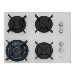 Fogão Cooktop 4q Tripla Chama Infinity Gás Mesa Vidro Branco Bivolt Fischer