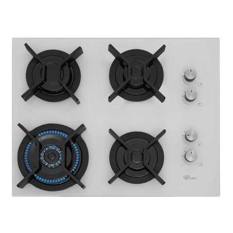 Fogão Cooktop 4q Tripla Chama Infinity Gás Mesa Vidro Branco Bivolt Fischer