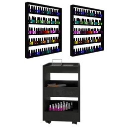 kit Preto 2 Prateleiras Expositores De Esmalte + Mesa Auxiliar Carrinho Manicure - AJL AJL STORE - 1