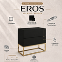 Ver imagem 2 de Mesa de Cabeceira Eros 45cm MDF 2 Gavetas Apoio Lateral Cama Moderno Pé Industrial de Metal Dourado