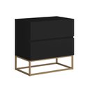 Ver imagem 3 de Mesa de Cabeceira Eros 45cm MDF 2 Gavetas Apoio Lateral Cama Moderno Pé Industrial de Metal Dourado