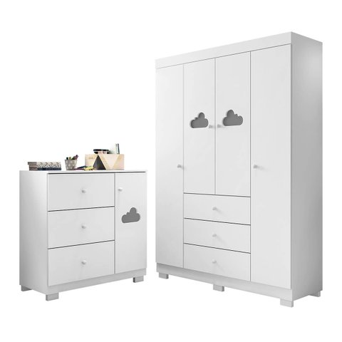 Kit Cômoda Infantil e Guarda Roupa Branco Brilho Sevilha - ÉdeCasaMóveis                                                                       