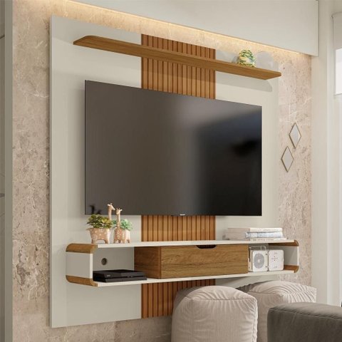 Painel para com Porta Damadine Off White Cinamomo Pintura 3d Ripada
