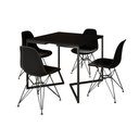 Ver imagem 2 de Mesa Jantar Industrial Quadrada 90cm Preta Base V com 4 Cadeiras Eames Eiffel Pretas Ferro Preto
