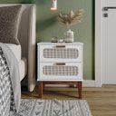 Ver imagem 2 de Mesa de Cabeceira com Gaveta Branco Cama Quarto Casal Estilo Retrô Pes Puxadores Madeira Maciça 45cm