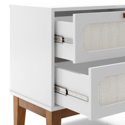 Mesa de Cabeceira com Gaveta Branco Cama Quarto Casal Estilo Retrô Pes Puxadores Madeira Maciça 45cm - 5