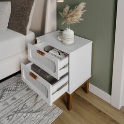 Mesa de Cabeceira com Gaveta Branco Cama Quarto Casal Estilo Retrô Pes Puxadores Madeira Maciça 45cm - 3