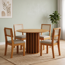 Ver imagem 1 de Conjunto Sala de Jantar Redonda MDF com 4 Cadeiras Flora Marrom Cinamomo/Palha
