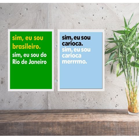 Kit 2 Quadros Rio de Janeiro - Brasileiro Carioca 24x18cm:moldura Preta
